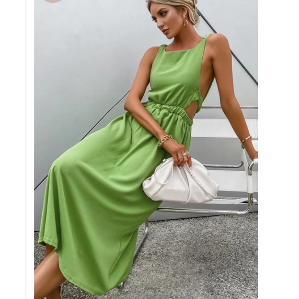 Petal + Pup Green High Waist Backless Midi Dress